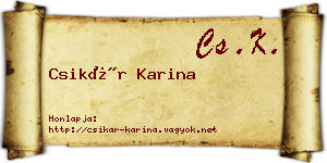 Csikár Karina névjegykártya
